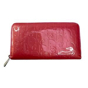 Christian Dior Pink Patent Leather Cannage Logo Zip Around Wallet Italy